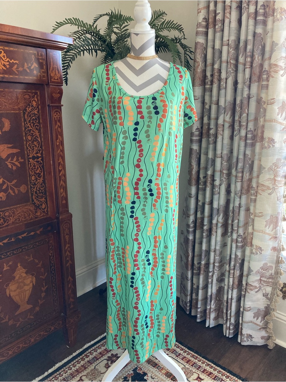MISSLOOK Maxi Dress Long Abstract Knit Scoop
Neck Short Sleeve Green 2XL